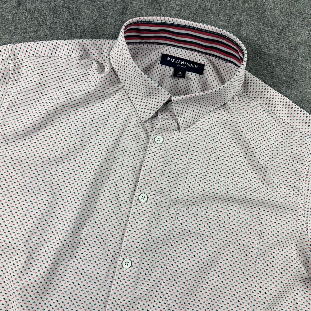 Mizzen+Main Shirt Mens XL White Red Blue Geometric Leeward Short Sleeve Trim Fit